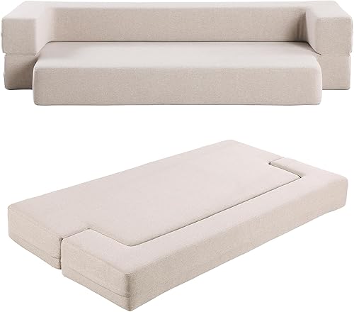 Miniatura 6 de Uspobve Sofá futón de suelo, sofá cama plegable, sofá cama convertible, sofá cama de tela para espacios pequeños, colchón de cama individual con