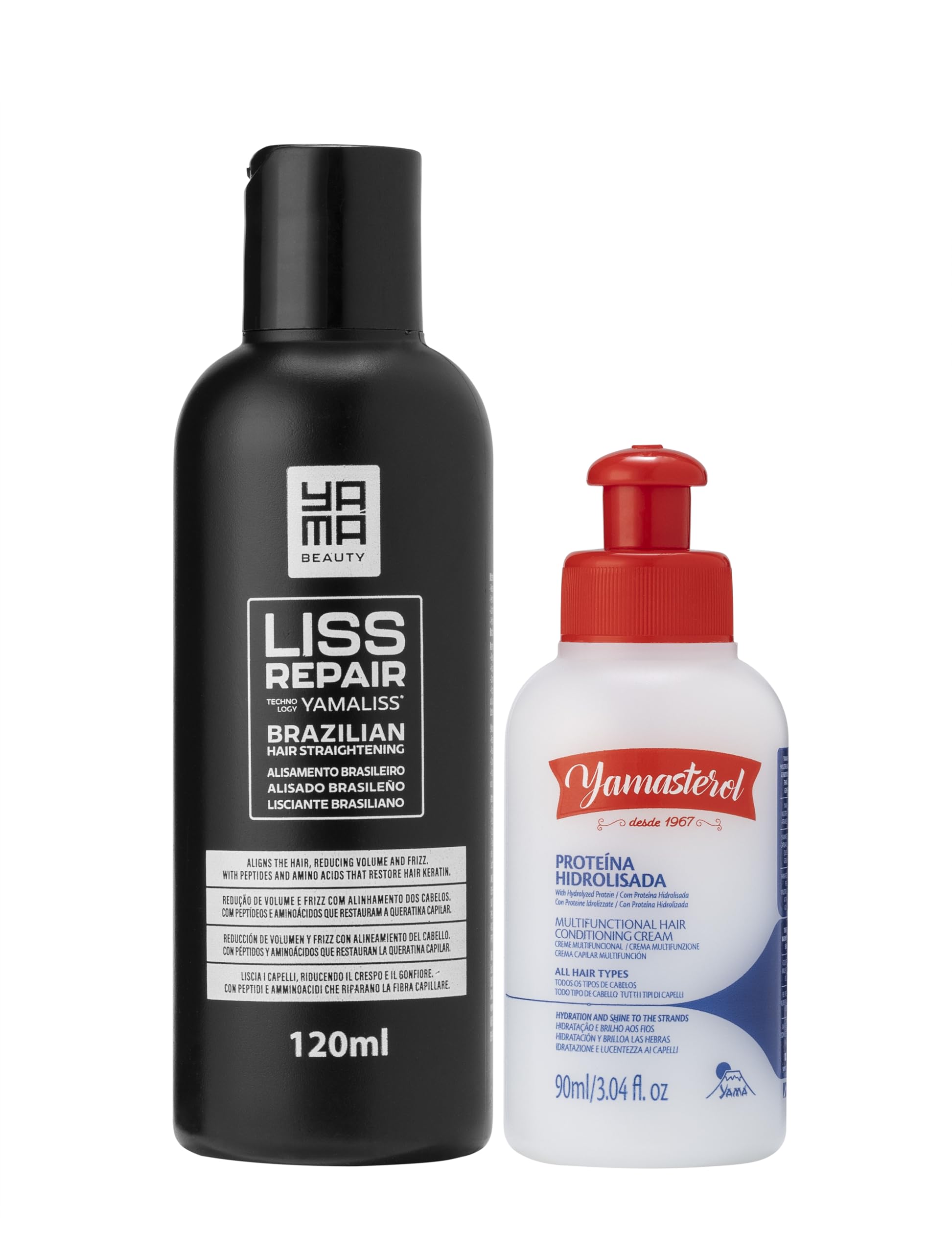 Yama Yamaliss LISS REPAIR KIT Lisciante Capelli alla cheratina Brasiliano 120ml + 90g | per capelli scuri | Fino a 12 settimane | con peptidi e aminoacidi che ripristinano la keratina dei capelli