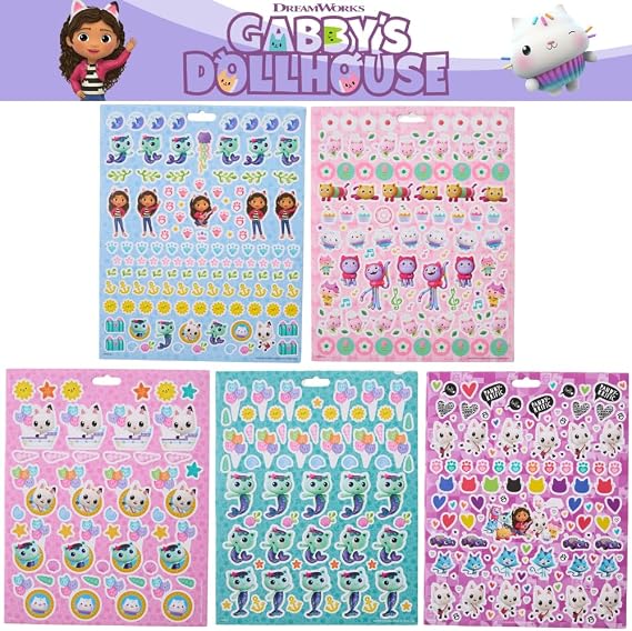 Gabby's Dollhouse Sticker Book Set, 12 Sheets with 1000+ Puffy Stickers Gabby, Mericat, Cakey, Pandy Paws