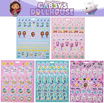 Gabby's Dollhouse Sticker Book Set, 12 Sheets with 1000+ Puffy Stickers Gabby, Mericat, Cakey, Pandy Paws