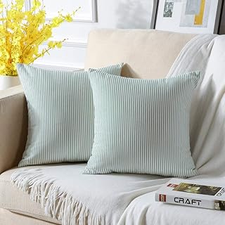 JOTOM Housse de Coussin Rayé Motif Taie d'oreiller pour Canapé Maison Salon Chambre Décoration, 45x45cm, 2 pièces (Bandes Blanches Matcha)
