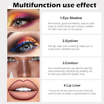 evpct 6Pcs Blue Colored Glitter Eyeliner Pencils Set Dark Light Blue Green Purple Red Pink Metallic Colorful Liquid Eye Liner Set Women Waterproof (Set01, pack of 6)