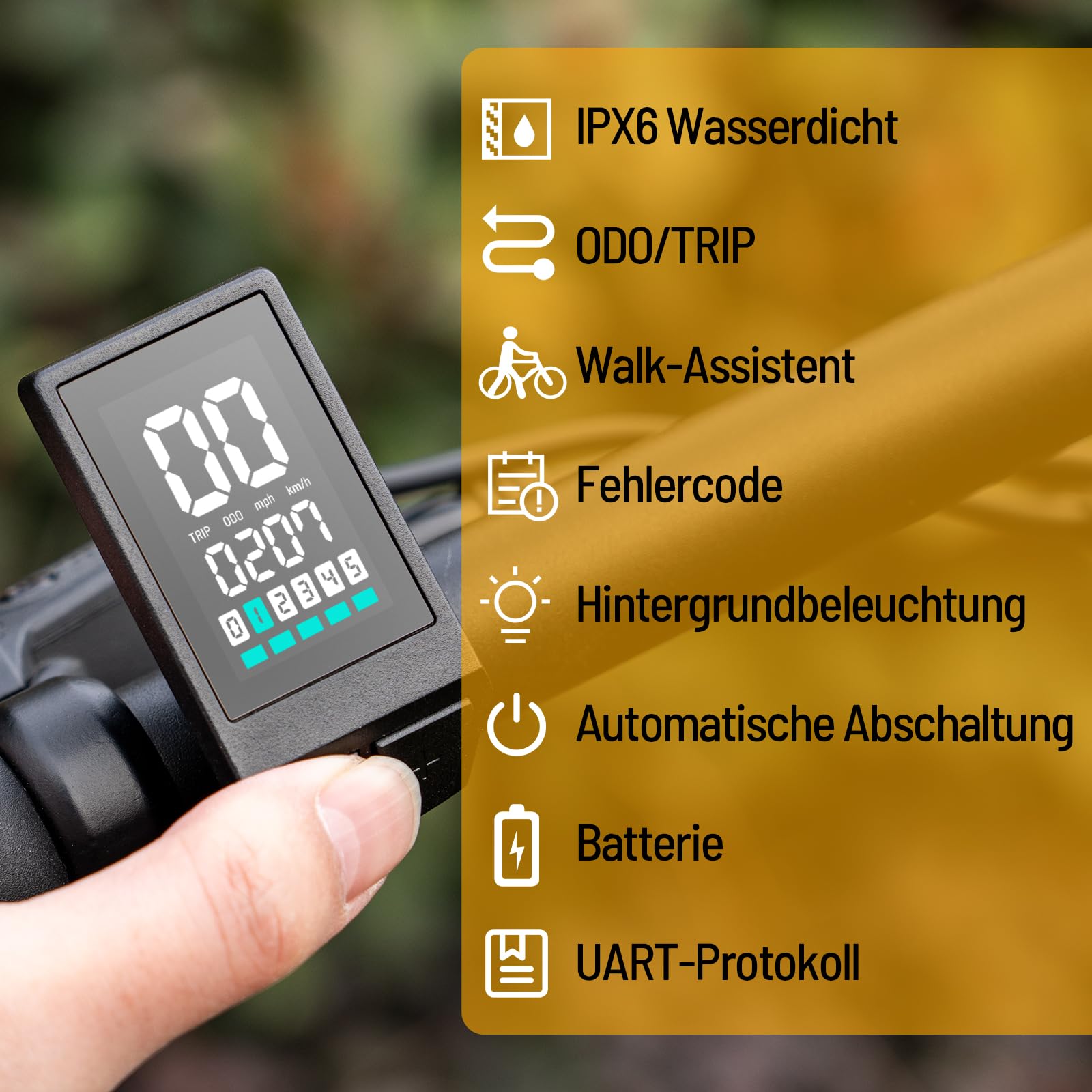 E-Bike Display Elektrofahrrad Kompatibel mit BAFANG BBS01 BBS02 BBS-HD 1000W Mittelmotor Wasserdichtes Display mit 0-5 PAS UART Protokoll