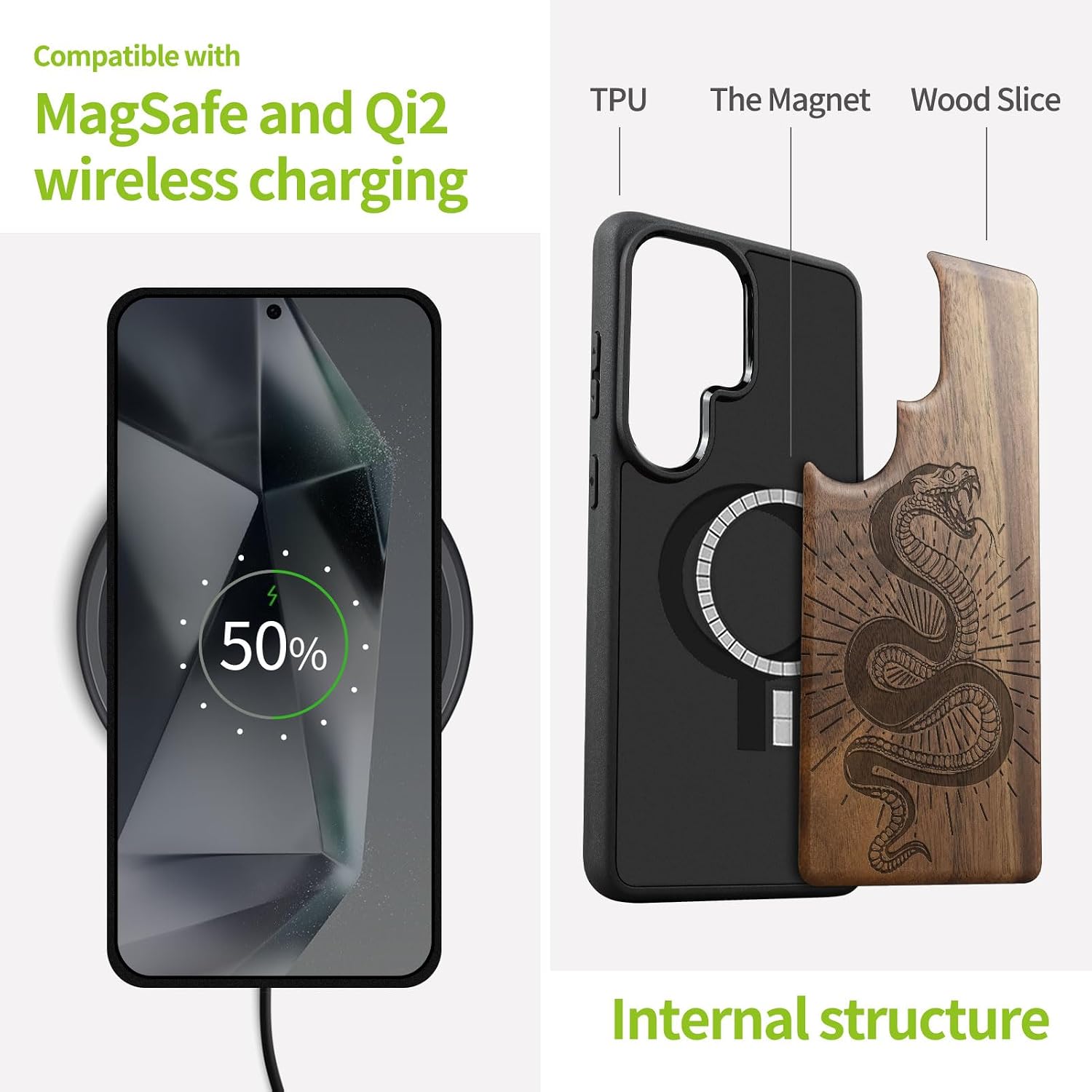 Carveit Magnetic Wooden Case for Samsung Galaxy S26 Ultra Case 2026, TPU Shockproof Cover & Wood Artisan Engraved, Compatible with MagSafe Wireless Chargers (Viper's Coil) Walnut