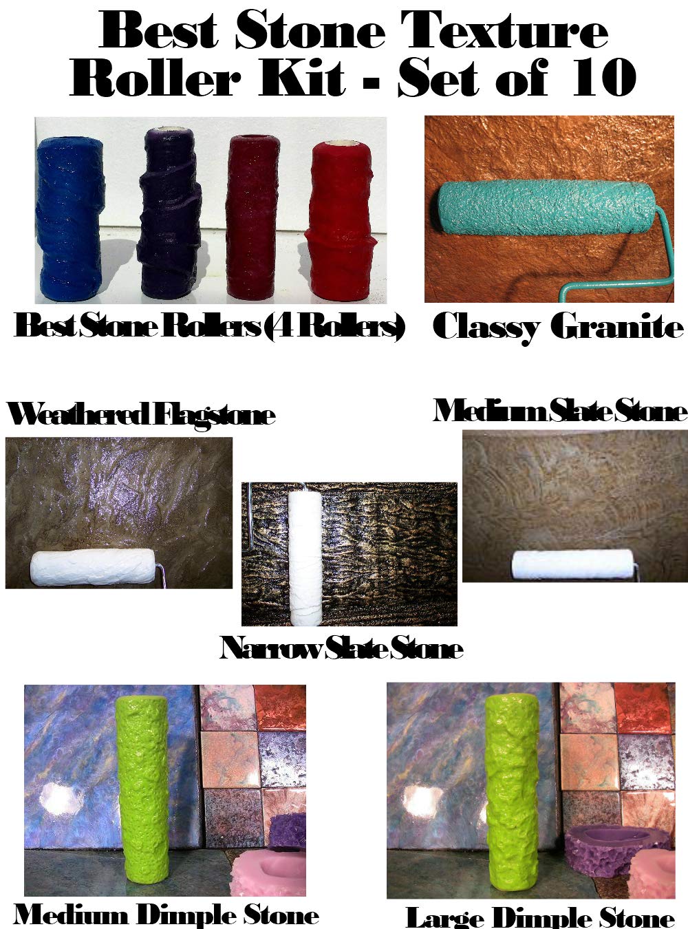 Concrete Texture Rollers Best Stone Texture Roller Kit 10 Unique Texture Rollers Included Amazon Com