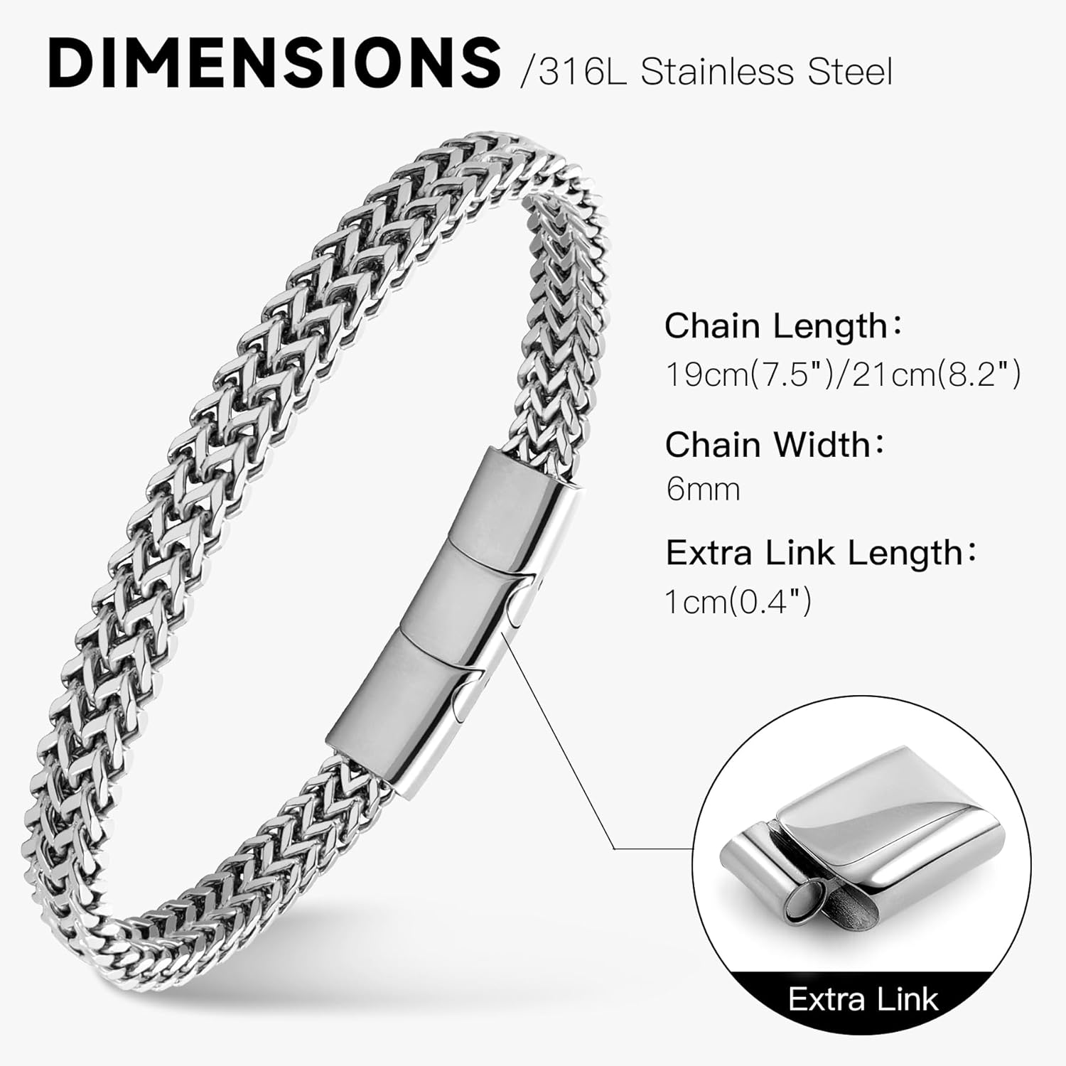 Stainless Steel Franco Chain Bracelets for Men - 6mm/8mm/10mm/12mm Width, 7.5"/8.3" Length, Black & 18K Metal, Durable and Adjustable Cuban Link Bracelet - Image 5