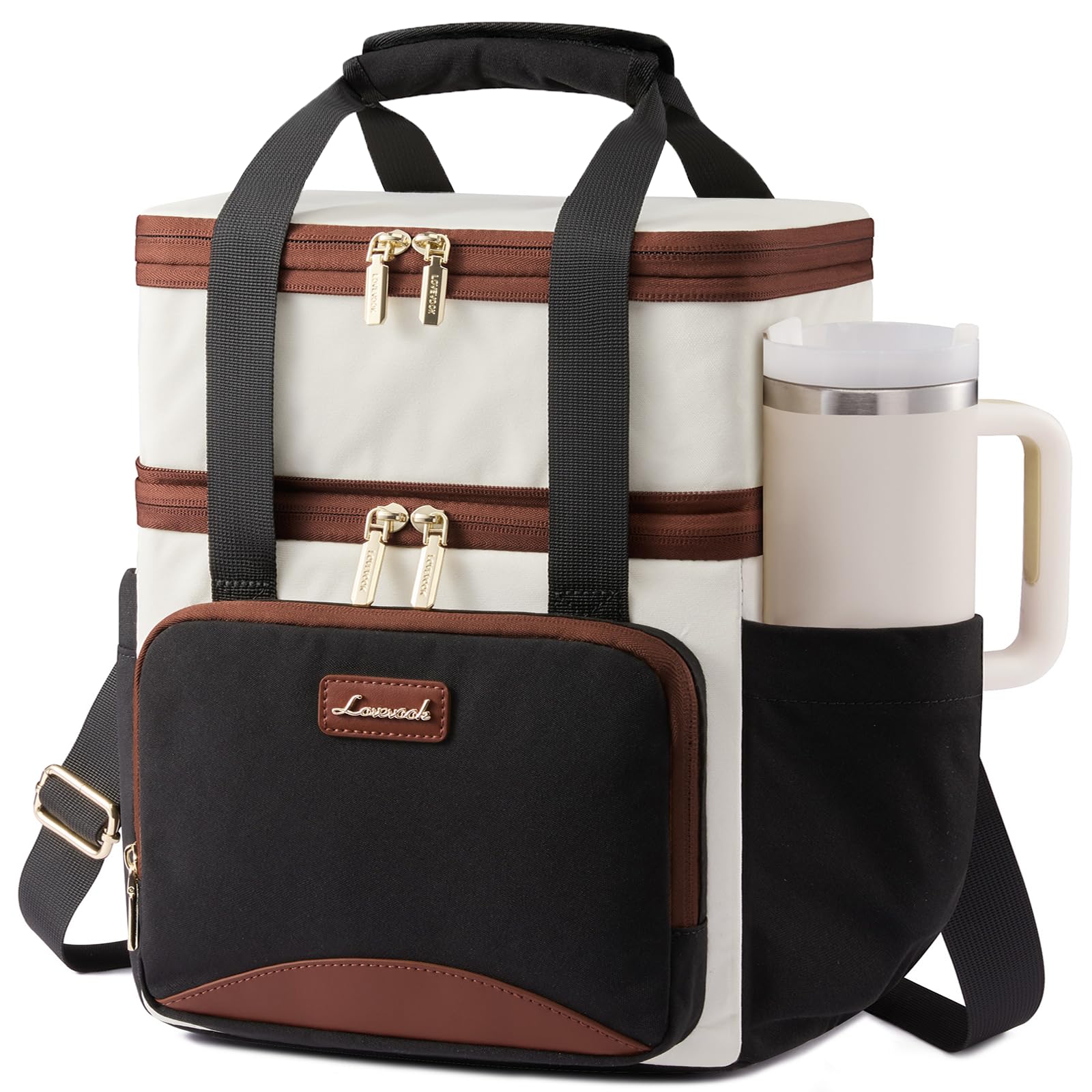 LOVEVOOK Insulated Lunch Bag For Women Men Expandable Double Deck Lunch Box With Large Cup Holder Leakproof Cooler