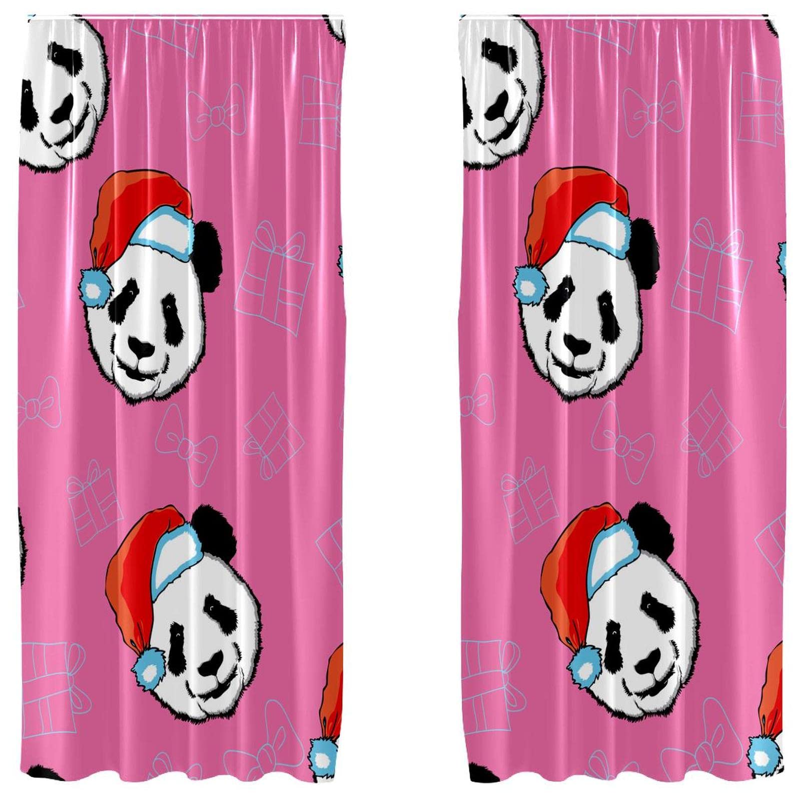 Rideaux occultants panda de Noël pour chambre d'enfant rose 140x213