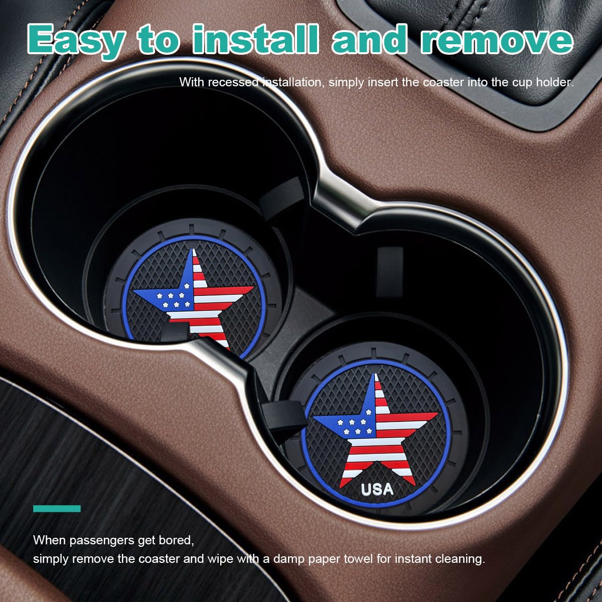 Set Of 4 American Flag Cup Holder Coasters – Universal Fit Insert For Cars