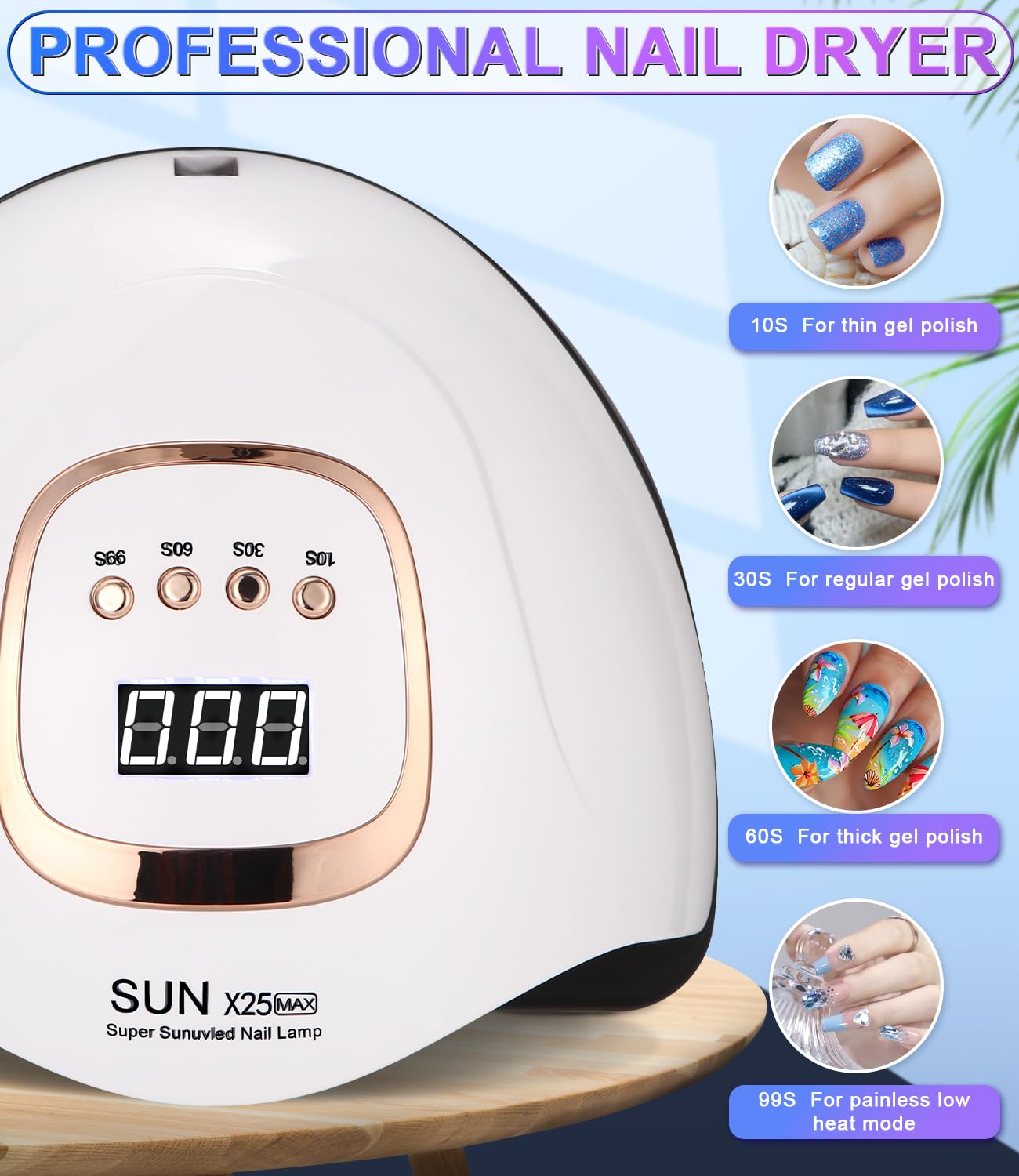 Zawaer Lampada UV LED Unghie Asciuga Smalto 380W Display Digitale Sensore Automatico 4 Impostazioni Timer Perline 81 Pezzi Strumenti Professionali Nail Art Salone Casa