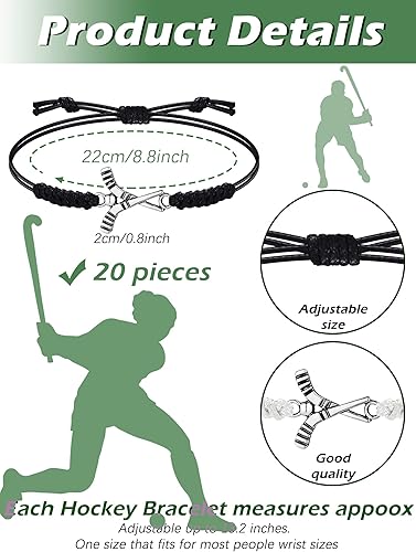 Miniatura 9 de Jadive 20 pulseras de hockey sobre hierba, pulsera ajustable de hockey de cuerda para niñas, niños, amigos, adolescentes, jugadores de equipo,