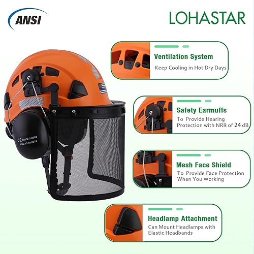 Miniatura 2 de LOHASTAR - Casco forestal con protector facial y orejeras casco de seguridad con motosierra forestal jardín árbol leña trabajo arborista escalada