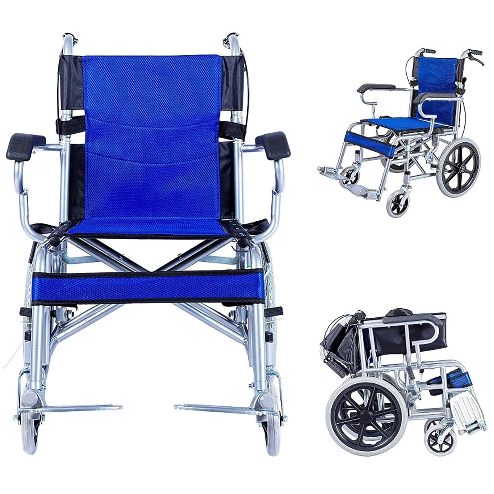 SXSLTSA Lightweight Aluminium Wheelchair, with Attendant Brake Transport Wheelchairs Mobility Equipment Portable Fold Up for Adults (Color : B)