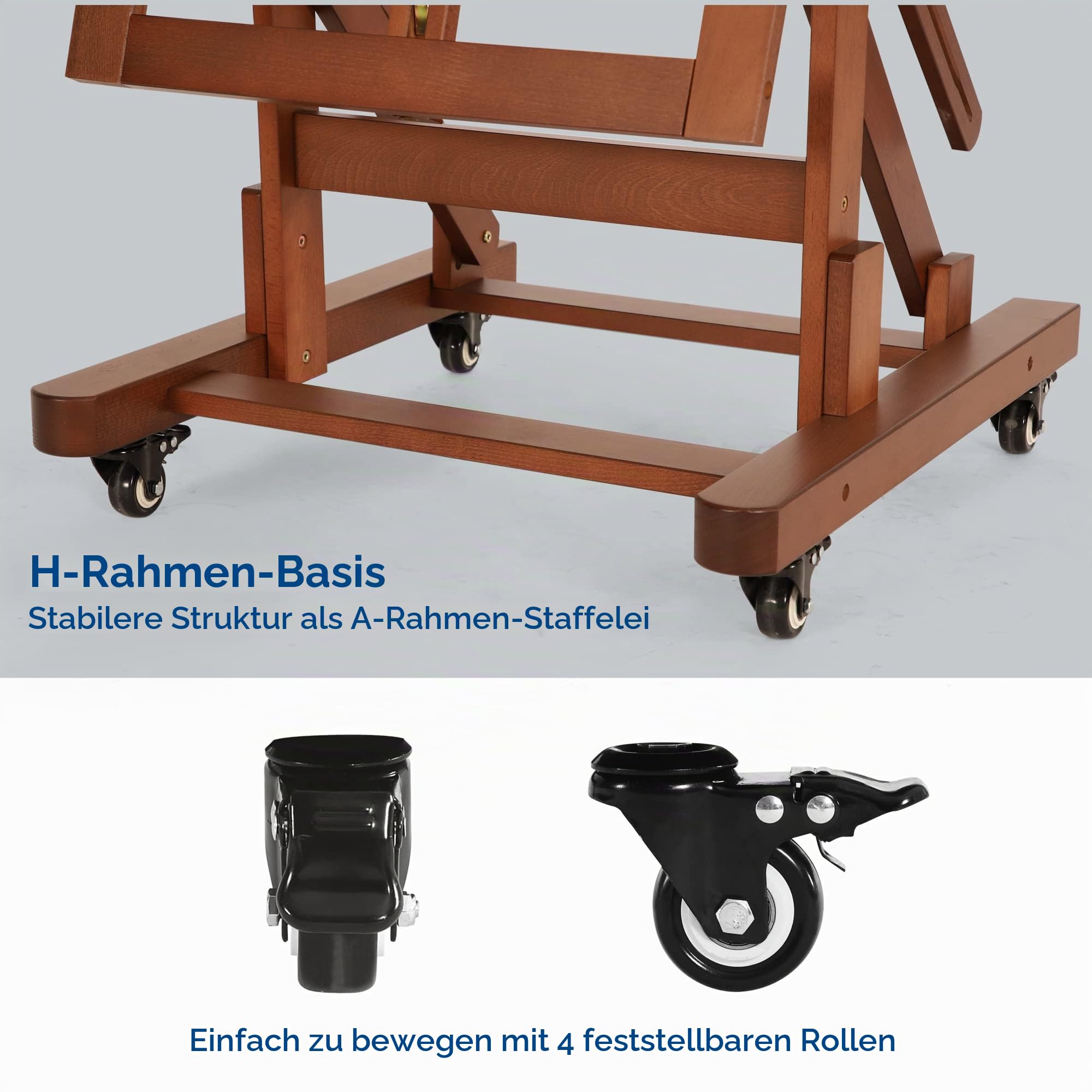 VISWIN H-Staffelei Holz Extra groß für Doppelleinwand, In Waagerechte, Verstellbare & Mobile Staffelei aus Buchenholz mit Ablage, Atelierstaffelei Stabil für Erwachsene, Künstler, Maler, Leinwand