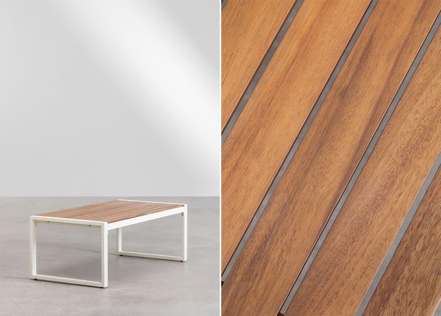 SKLUM Rechteckiger Garten-Couchtisch aus Aluminium und Akazienholz (110 x 55 cm) Lipov Weiss