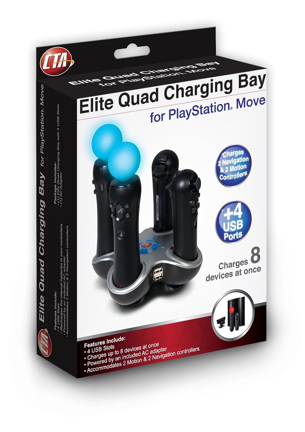 Elite Quad Charging Bay for PlayStation Move Controllers with 4 USB Slots