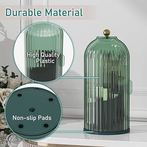 Miniatura 7 de GAXmi Soporte para brochas de maquillaje con tapa, organizador de herramientas cosméticas, giratorio de 360 grados, impermeable, a prueba de polvo,