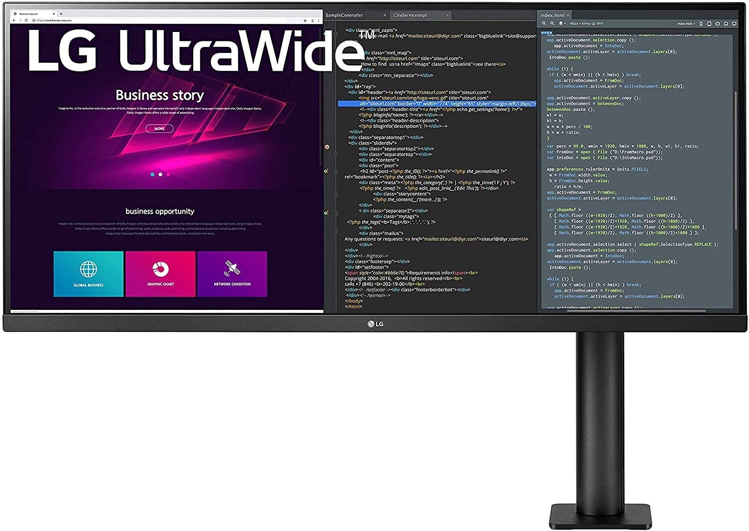 LG UltraWide Ergo 34WN780 34-inch IPS Monitor-21:9 QHD 3440x1440, HDR 10, FreeSync, Height Adjustable, 280º Swivel, DP, 2xHDMI