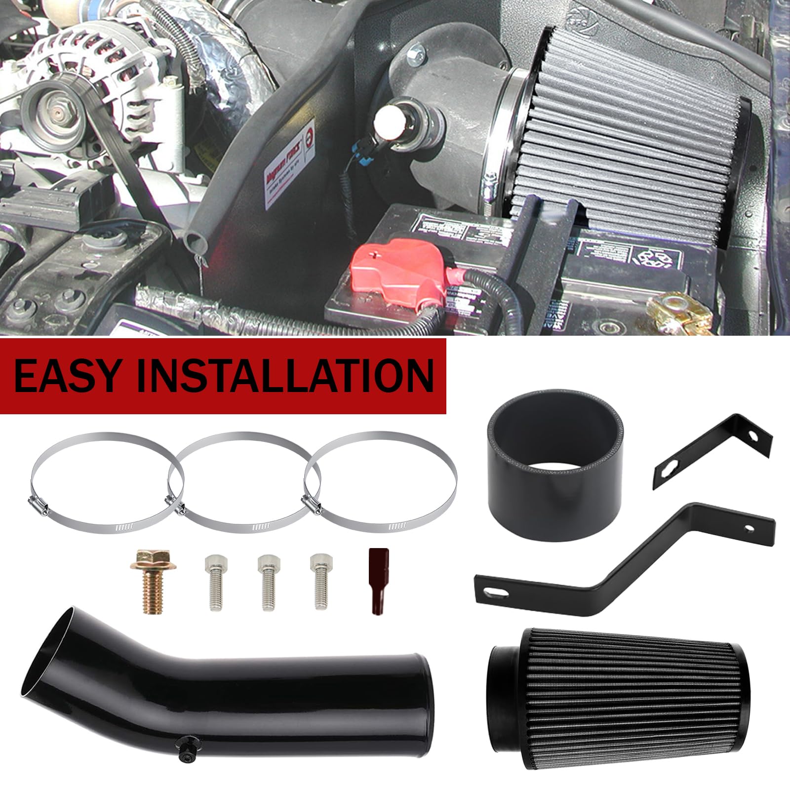 4\" Cold Air Intake System For 99-07 Chevy GMC V8 4.8L 5.3L 6.0L - Blue Aluminum With Heat Shield