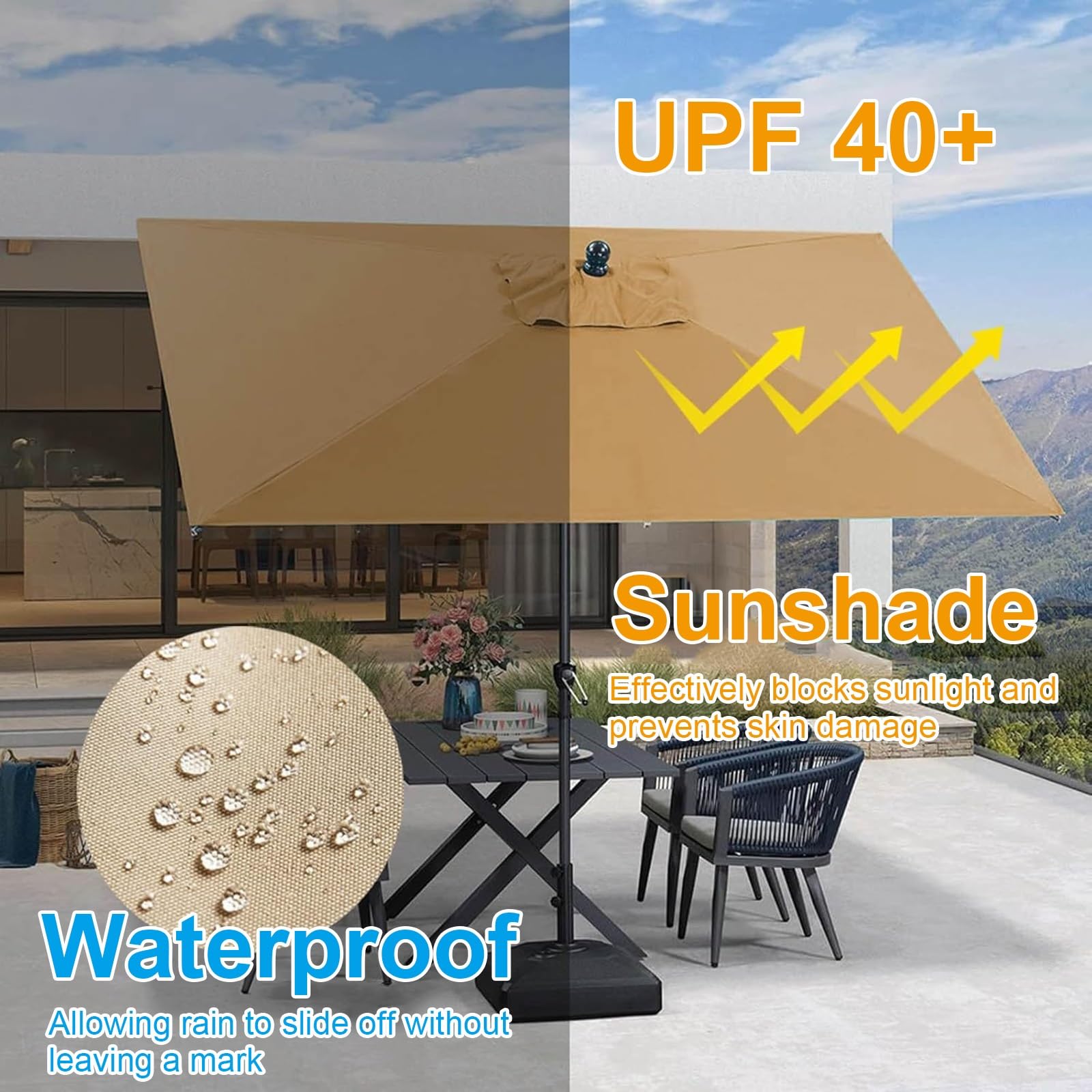 Telo di Ricambio per ombrellone da Giardino Resistente allo sbiadimento - Copertura Impermeabile e ventilata per ombrelloni a 6 Stecche da 3x2 m, Tessuto per Esterni UPF 40+ Verde Scuro