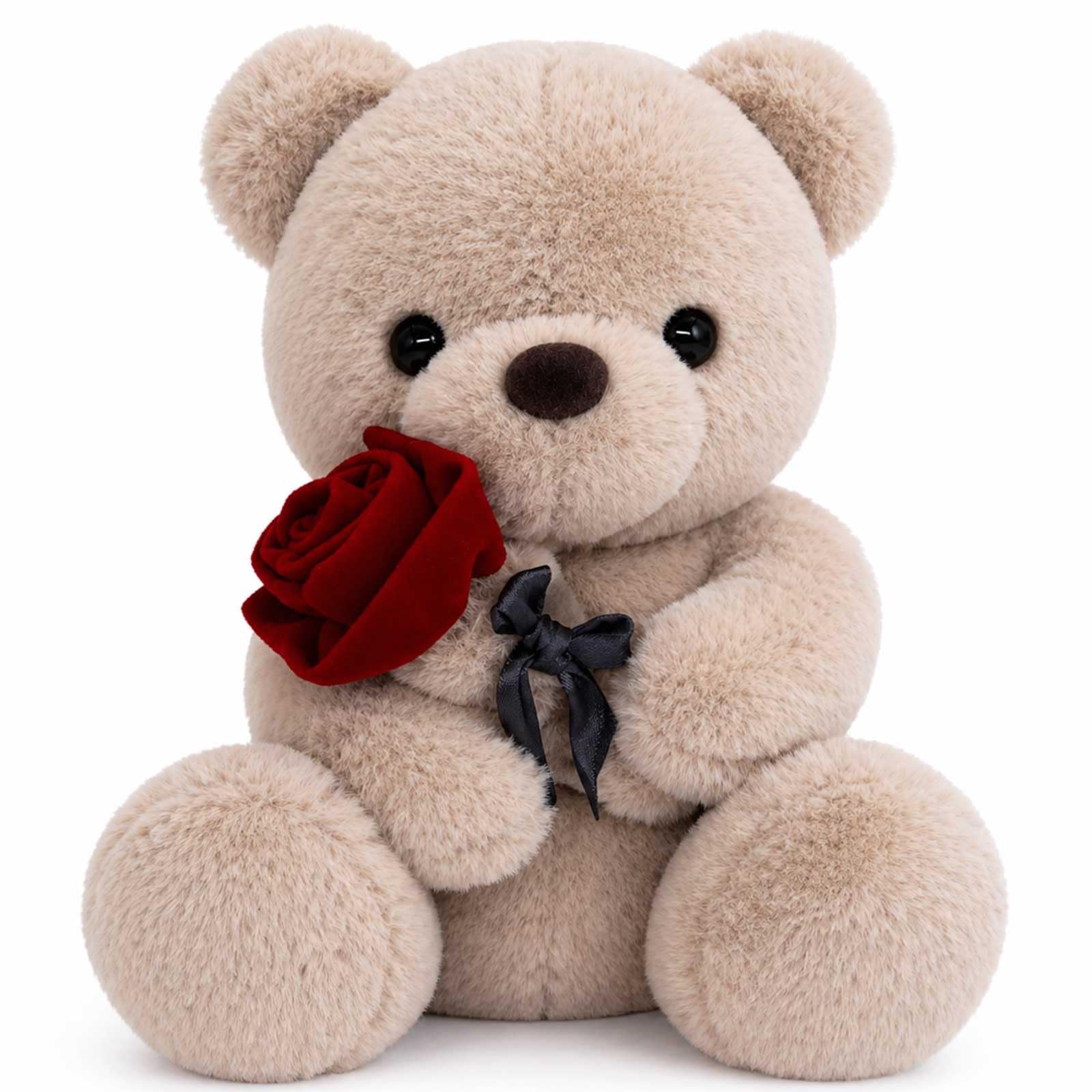 Teddy Bear Plush Stuffed Animal Teddy Bear with Rose,Cute Sweet Bear Great Gift for Your Loved One,Girlfriend Kids Birthday, Valentine, Christmas (9.84 inches, Brown)-image-1