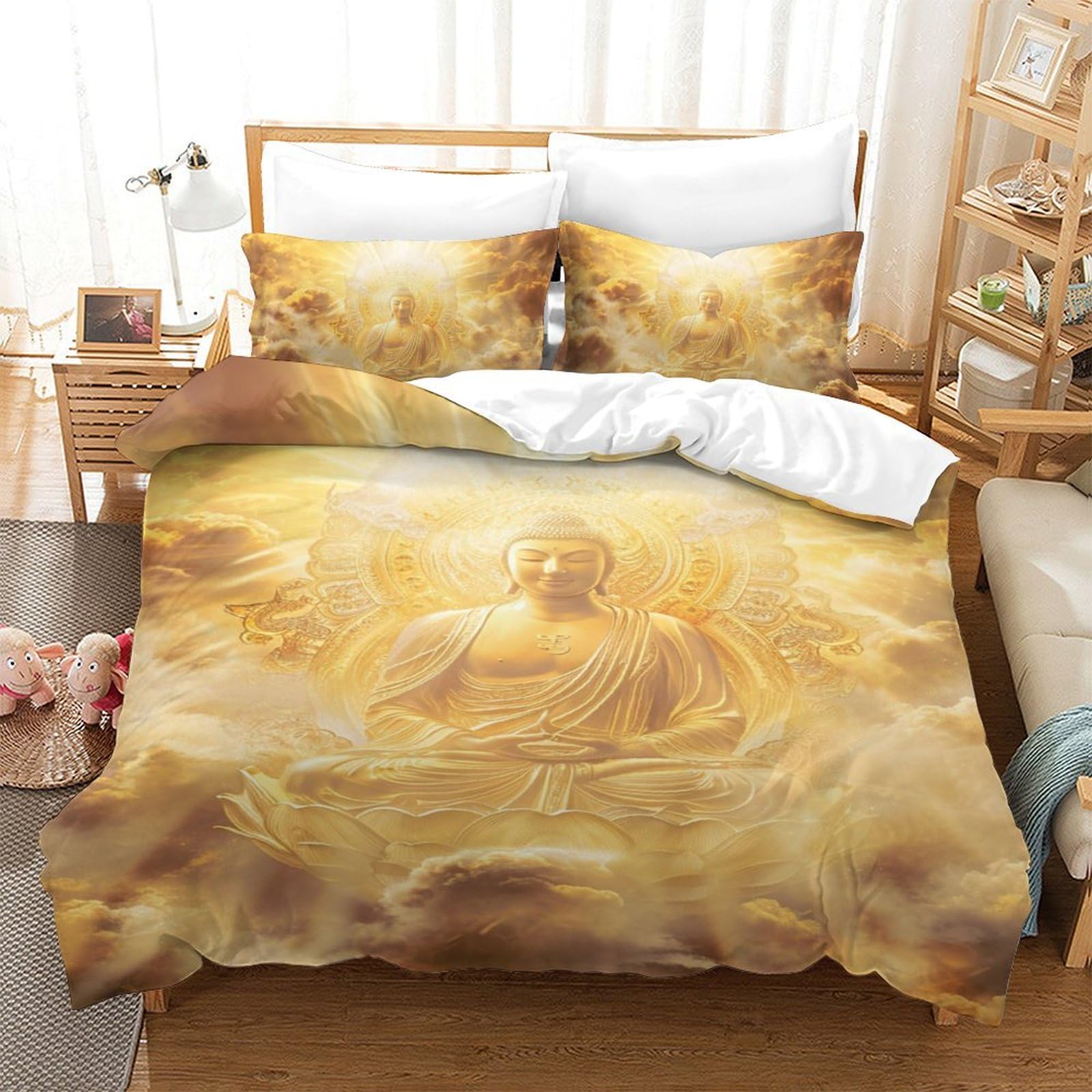 Housse de couette Bouddha 3D respirante et ultra douce en microfibre premium 140x200