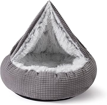 MIXJOY Dog Bed with Blanket, Round Calming Cozy Cave for Medium Dogs, Soft Plush Cuddler Puppy Bed and Burrow Cave, Anti-Slip Bottom, 26inch