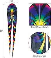 Vista 5 de In the Breeze 3355 Cometa de dragón bailarín Aurora de 22 pulgadas Cometa de una sola línea de vuelo fácil