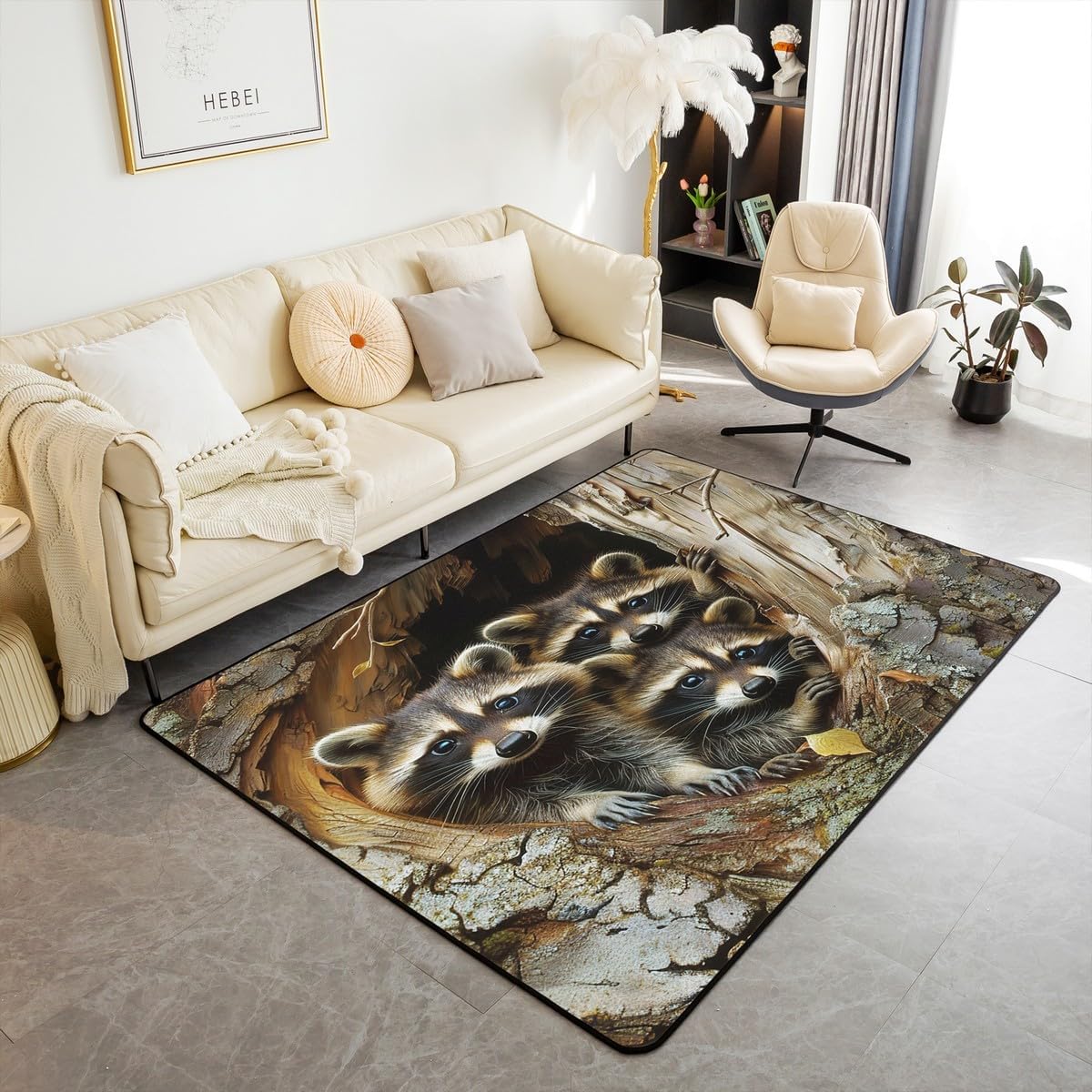 Raccoon Living Room Rugs for Bedroom Raccoon Area Rug 3x5 for Kids Boys Girls Possum Gifts Decorative Carpet Rug Raccoon Stuffed Animal Family Accent Rug Indoor Floor Mat
