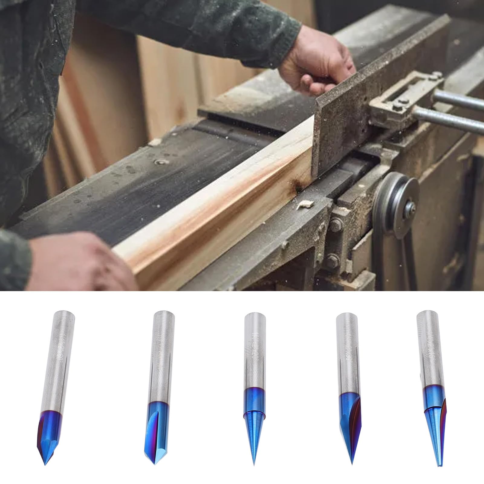 5PCS CNC Rzeźbianie drewna Zestaw bitów, 1/4 cala Shank Soild Carbide 15 20 30 60 90 stopni V Bit rowka, zestaw grawerowania, dla CNC lub routerze drewna