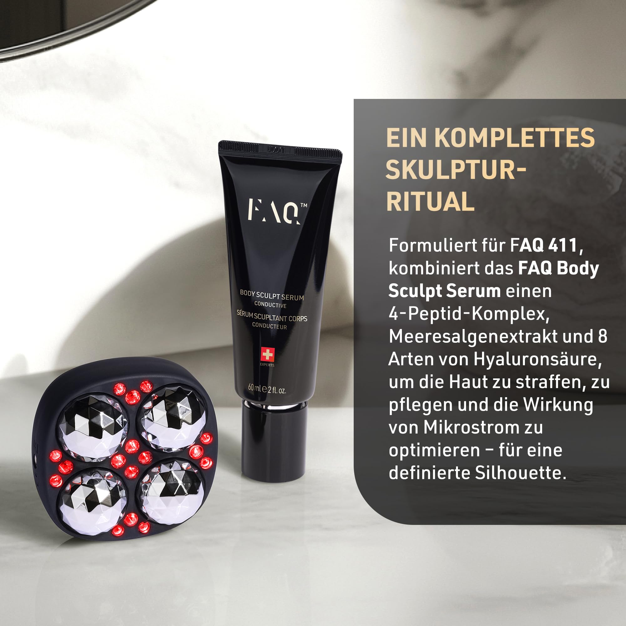 FAQ 411 Mikrostrom-Massagegerät + Body Sculpt Serum Set | Mikrostrom-Massagegerät, Körperserum, Hyaluronsäure, Lymphdrainage, LED, Cellulite, Straffung, Körperformung