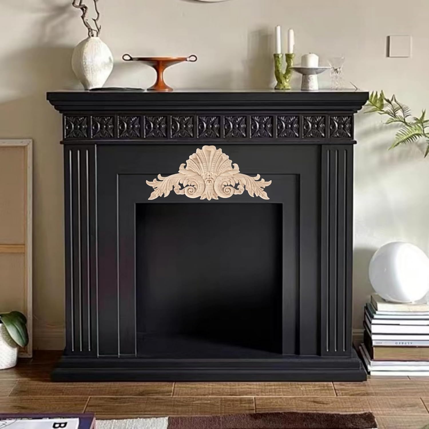 European Style Wood Carved Onlay Appliques - Unpainted Furniture Decal for Bed, Door, Cabinet (40x16cm/15.75x6.30inch)
