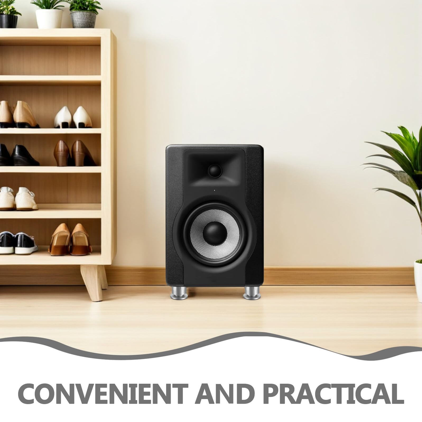 SHERCHPRY Piedini Antivibrazione in Lega di Alluminio e Gomma per Altoparlanti Hifi Set 4 Argento, Migliorano Bassi per Audio Domestici e Scaffali