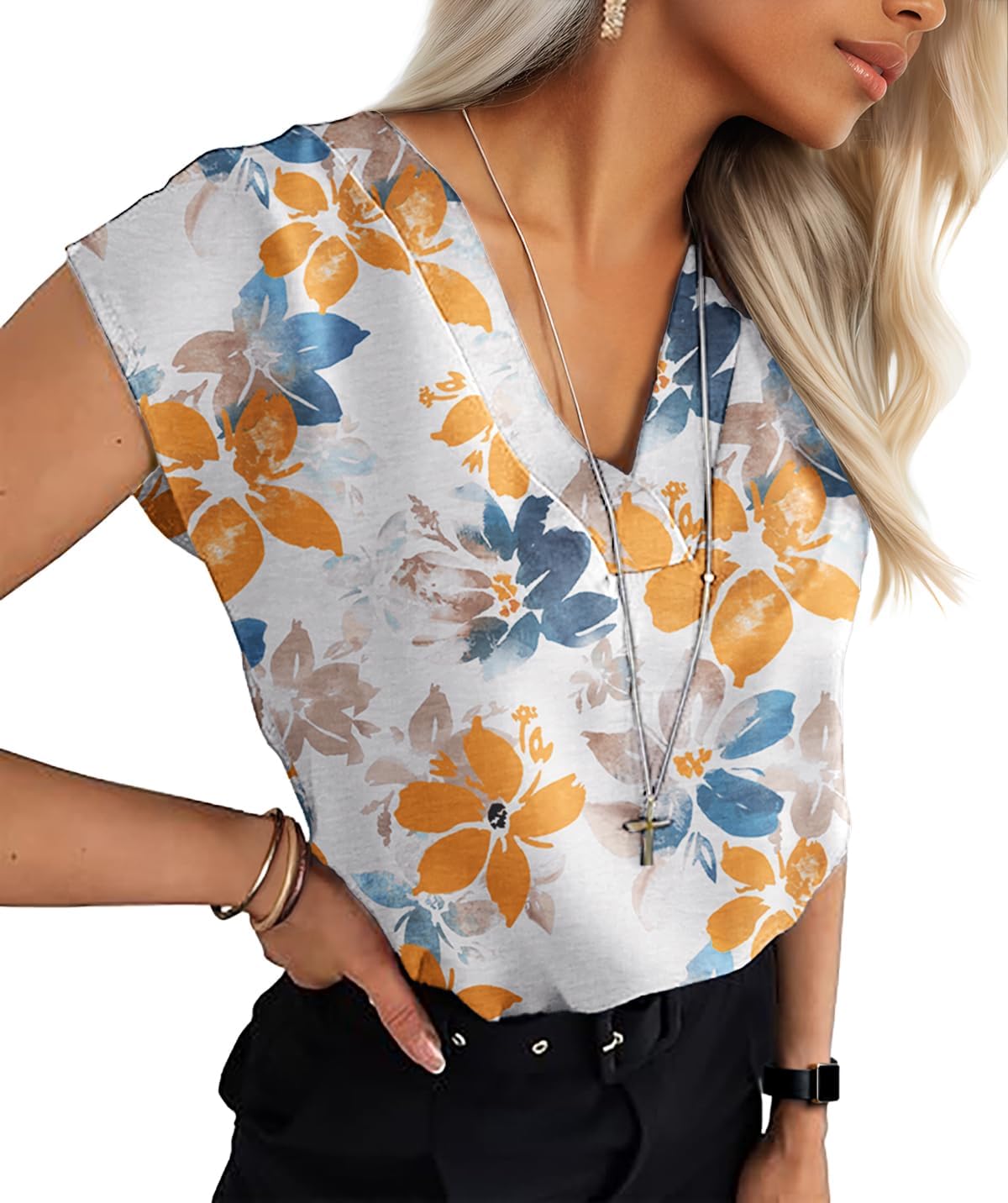 Lepunuo Womens Summer Tops Cap Sleeve Textured Dressy V Neck Shirts 2025 Work Office Blouses Business Casual Outfits