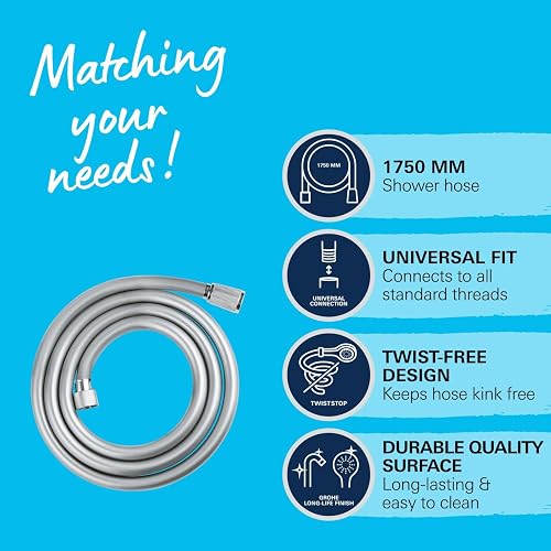 GROHE VitalioFlex Comfort TwistStop - Smooth Shower Hose 1.75 m, (Tensile Strength 50 kg, Pressure Resistance Up to 5 Bar, Heat Resistance 70°C, Universal Connection G 1/2'' x 1/2''), Chrome, 28745002 - 3