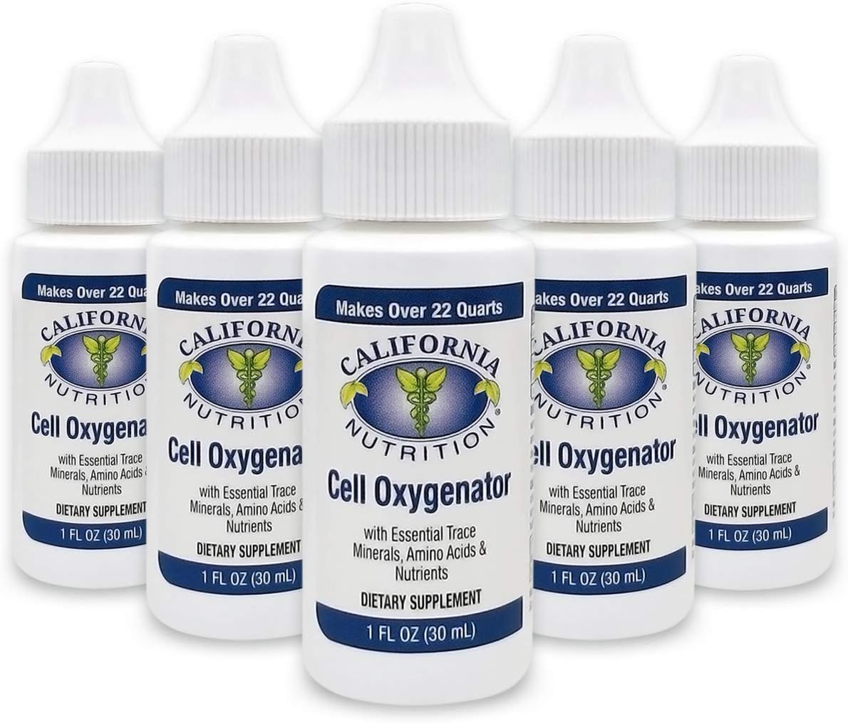 Cell Oxygenator 1 Fl Oz Bottle (Pack of 5), Liquid Concentrate Cell Oxygen Drops Water Daily Nutritional Dietary Supplement, Support Immune System, for Daily Use Sports Athletes