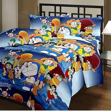 J Shree Kids Microfiber Blue DOREMON Design Print Single Bed Reversible AC Blanket | Dohar | Quilt | Comforter | Duvet (Multicolor)