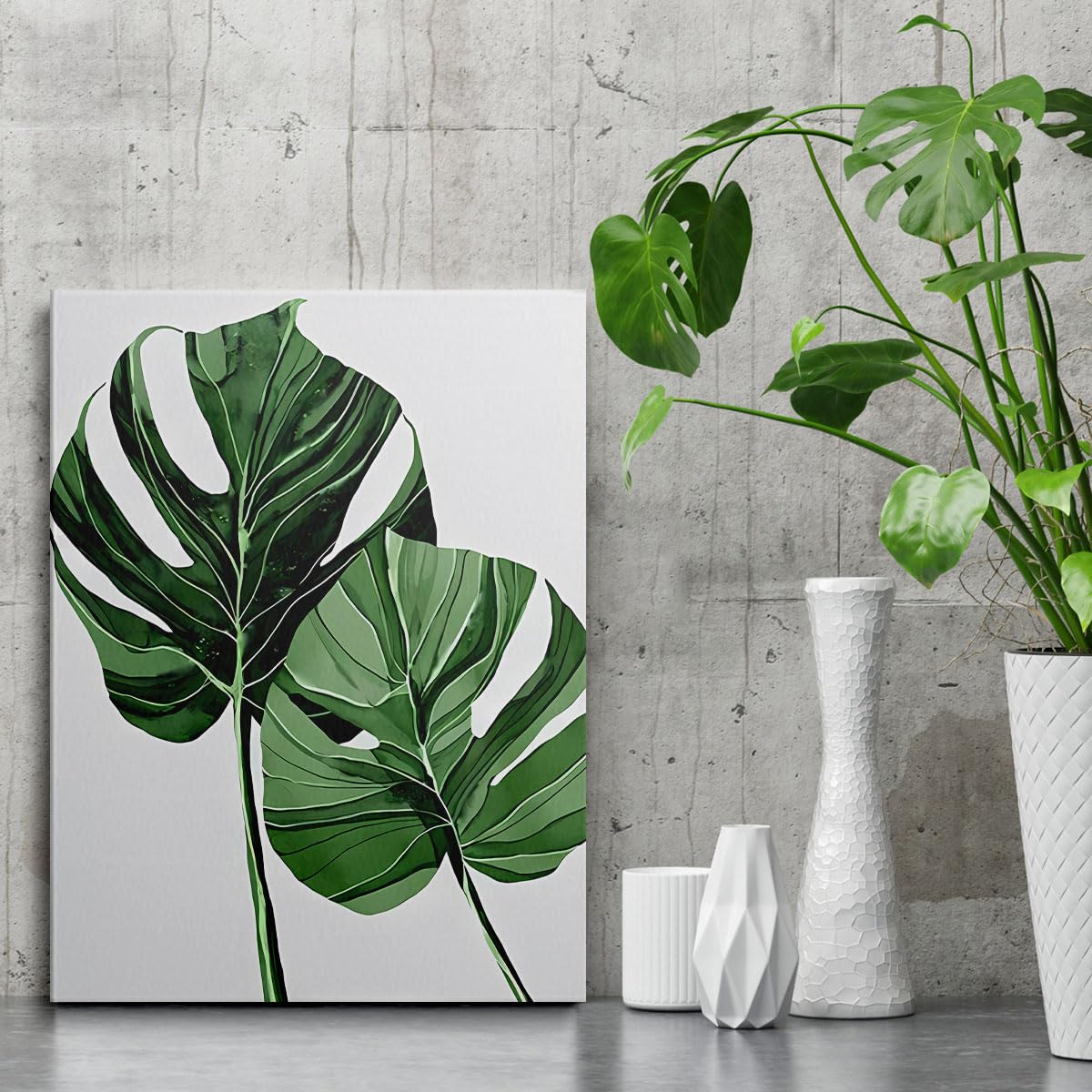Canvas Wall Art Prints 3 Pieces White Green Leaves Picture Framed Artwork Paintings for Bedroom Living Room Kitchen 30 x 40cm Home Wall Decoration Paintings Personalised Photo Gifts - Image 3