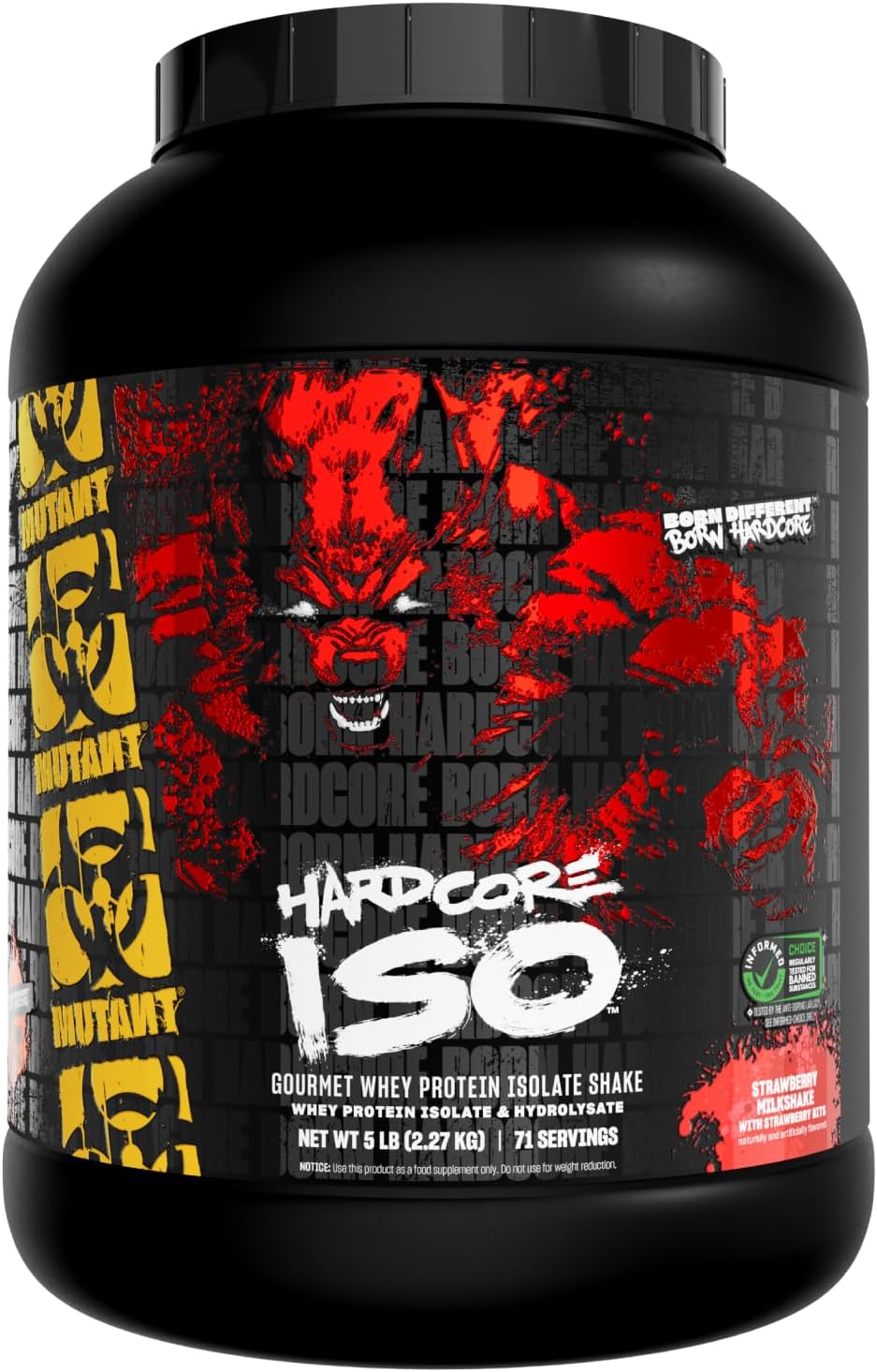 Mutant Hardcore ISO Whey Protein Isolate Powder Acts Fast to Help Recover, Build Muscle, Bulk and Strength, 5 lb - Strawberry Milkshake