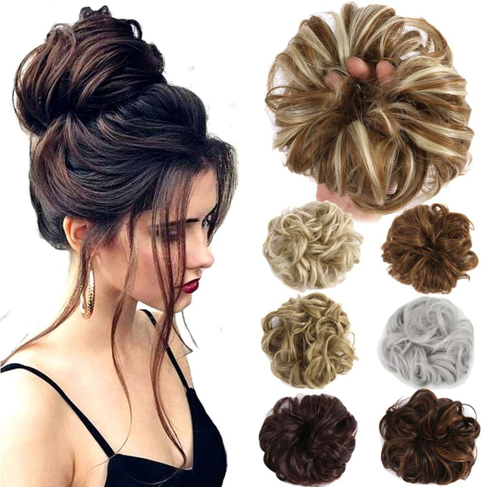 Lelinta Hair Bun Extensions Wavy Curly Messy Donut Chignons Hair Piece Wig Hairpiece Black &Dark Auburn