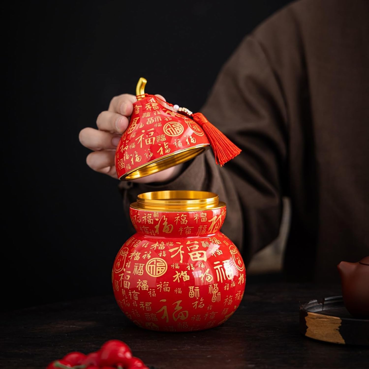 Ceramics Calabash Tea Caddy, 890ml 30.3oz, Chinese Kung Fu Tea Set Accessories