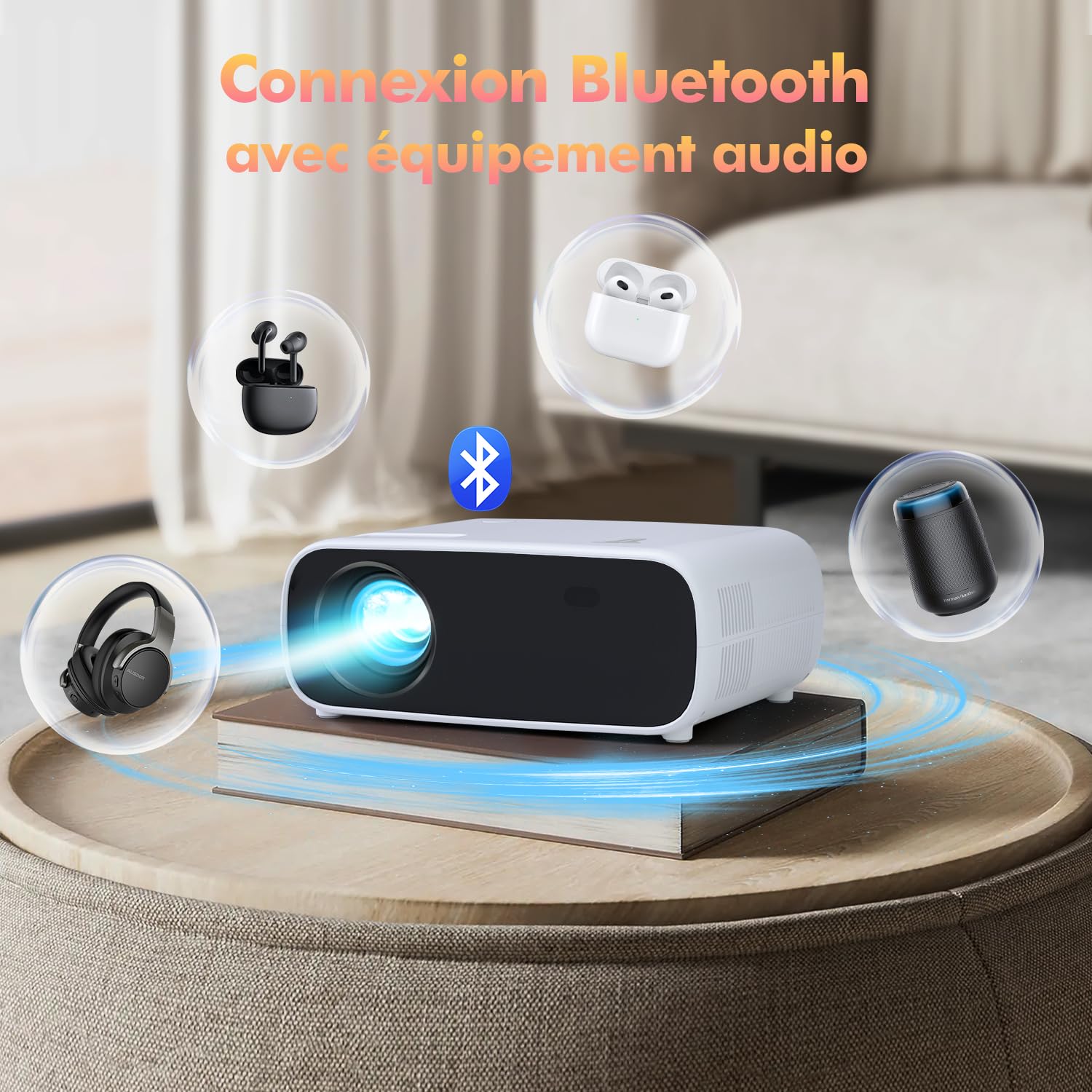 Mini proiettore HD 1080P supportato, proiettore video Home Theater compatibile con TV/HDMI/USB/AV/Laptop/iPhone/Android