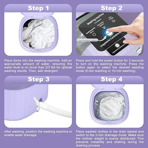Miniatura 6 de Mini lavadora portátil, lavadora plegable de 9 litros con 3 modos, ideal para ropa de bebé, ropa interior, calcetines, diseño de ahorro de espacio