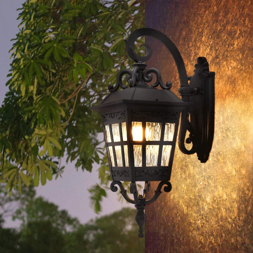HELCEKOU Outdoor Waterproof Aluminum Wall Lamp - Rust-Proof Black Bronze Glass Sconces for Villa Lighting E27 Decorative Lanterns Landscape and Exterior Illumination