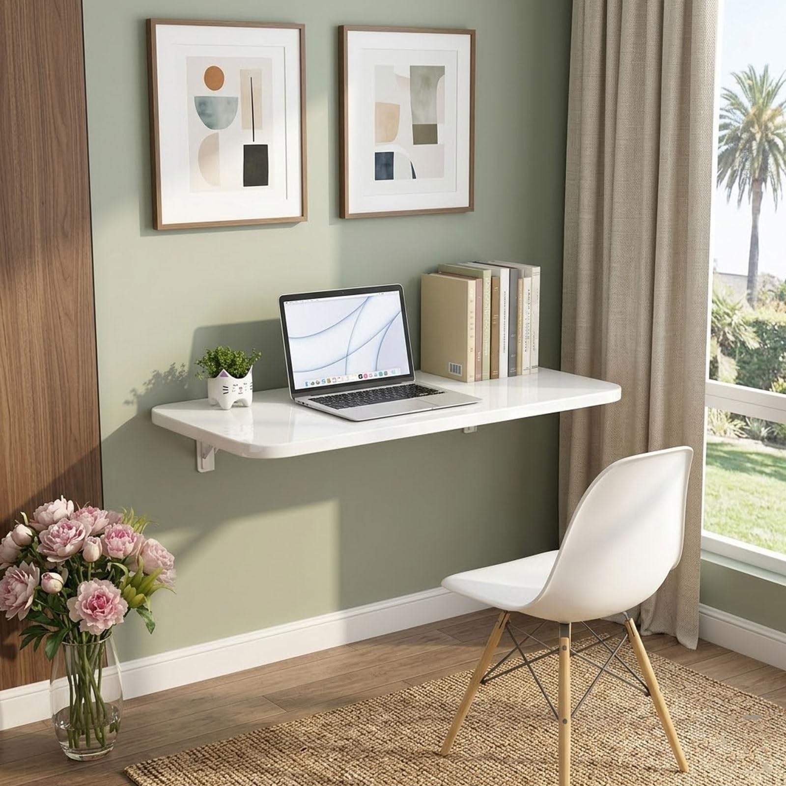 Table pliante murale blanche 90x30cm pour petit espace
