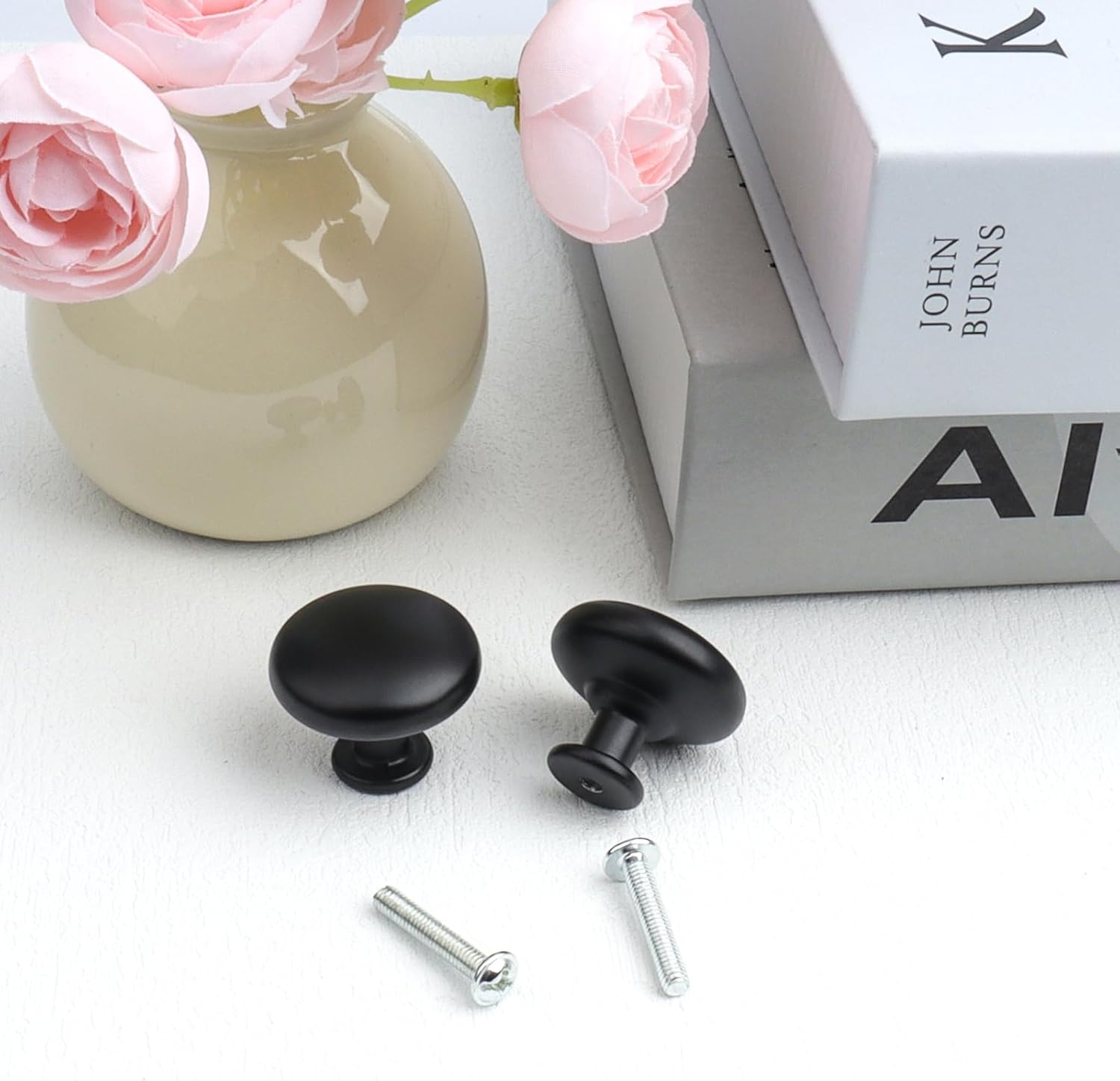 12Pack Cupboard Knobs Black Door Knobs Black Cabinet Knobs Kitchen Door Knobs Round Draw Knobs Cupboard Door Handles (Round Shape, Black)