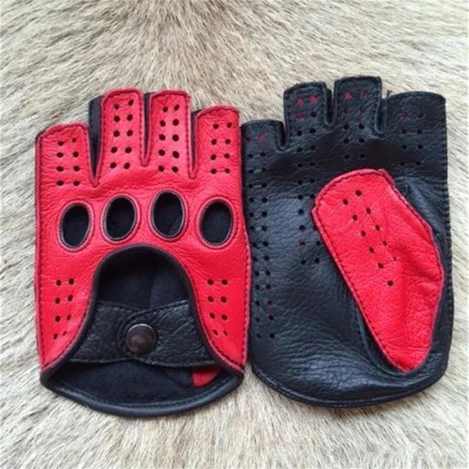 Herren-Lederhandschuhe, Halbfinger, atmungsaktiv, lässig, Motorradfahren