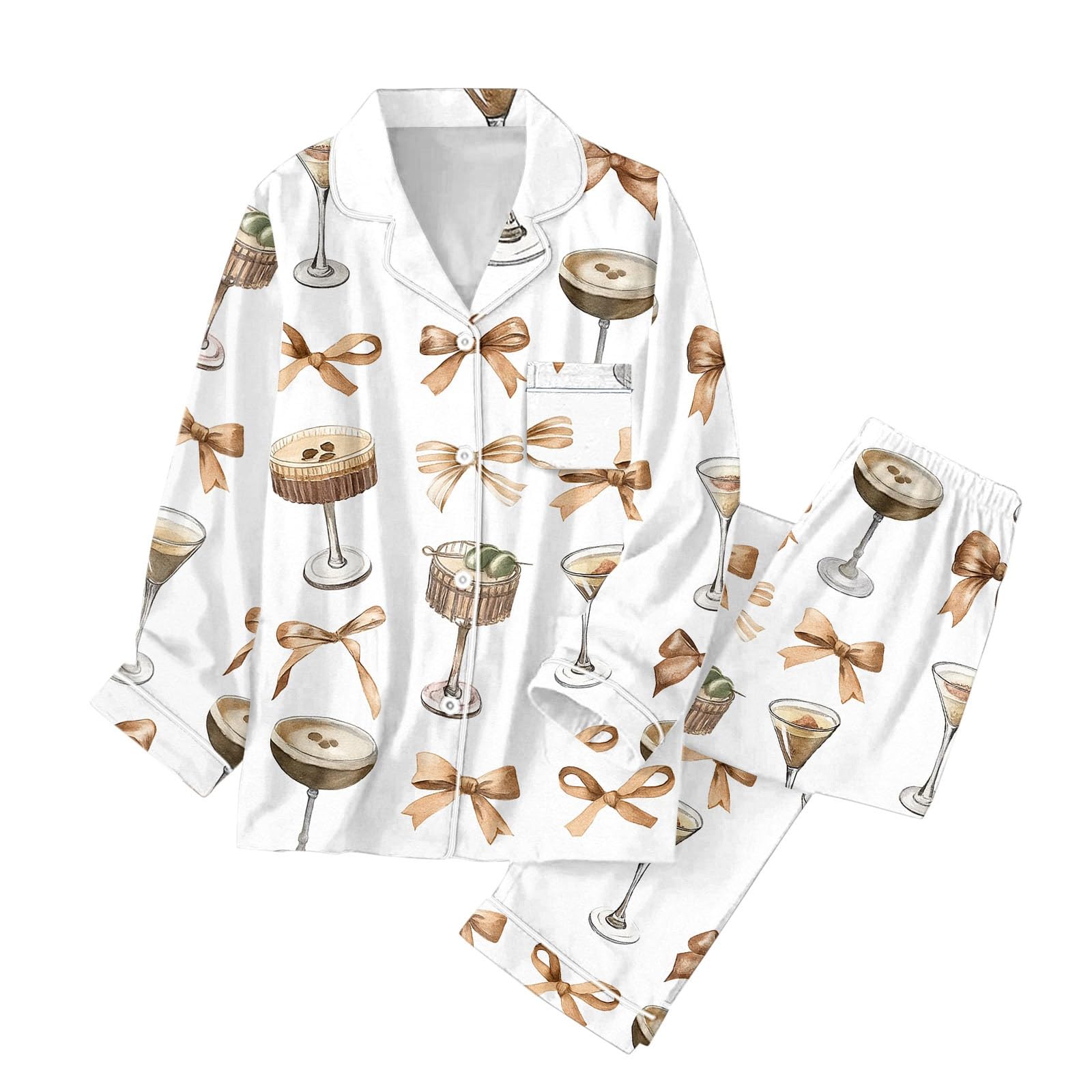 Lässiger mit Print, langärmeligem Oberteil Hose, weiche Bequeme Schlafbekleidung für Nacht mit elegantem Blumenmuster 8