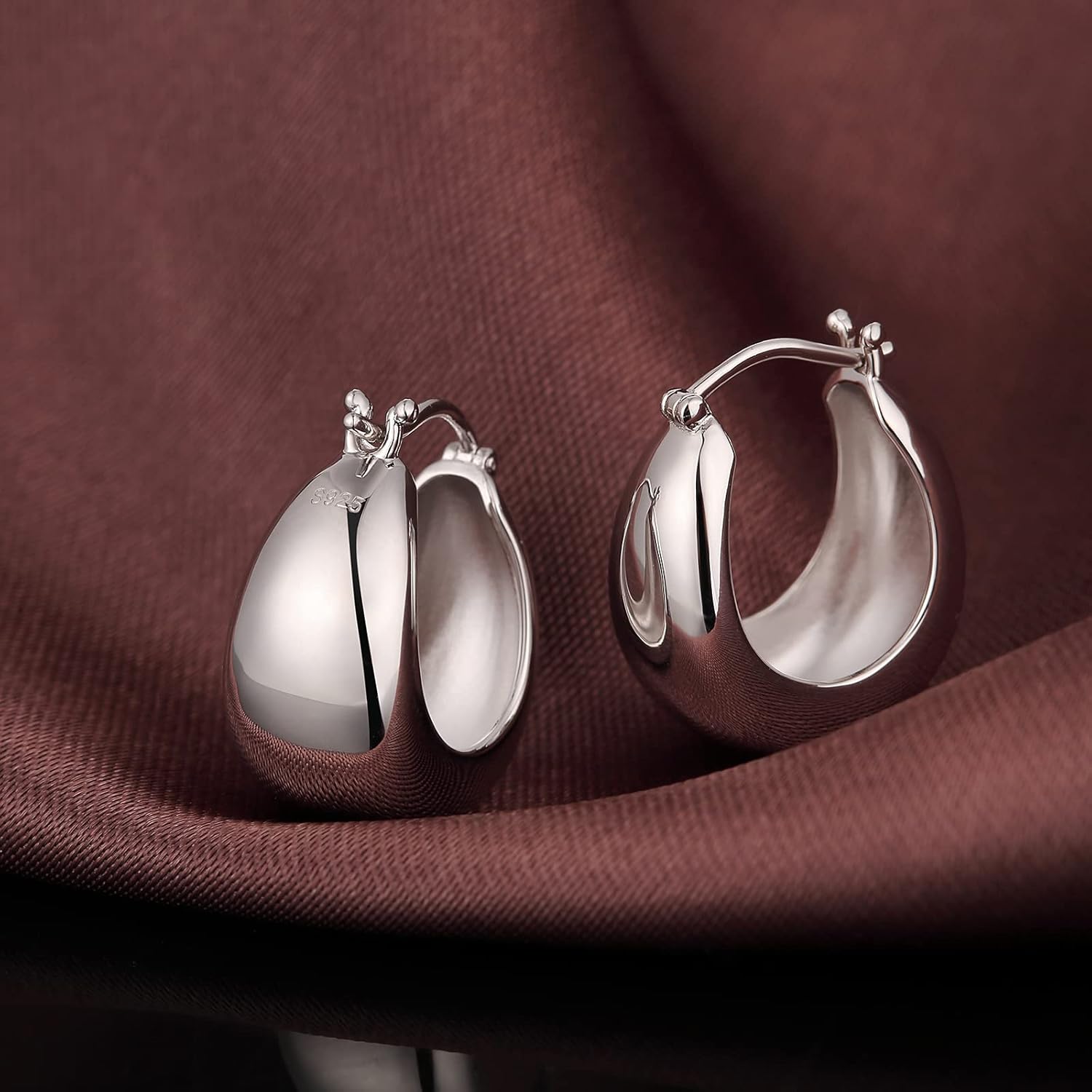 Hoop Earring for Women, 925 Sterling Silver Cubic Zirconia CZ Hoop Jewelry, Thin & Wide Hoops 20MM 25MM 28MM - Image 3