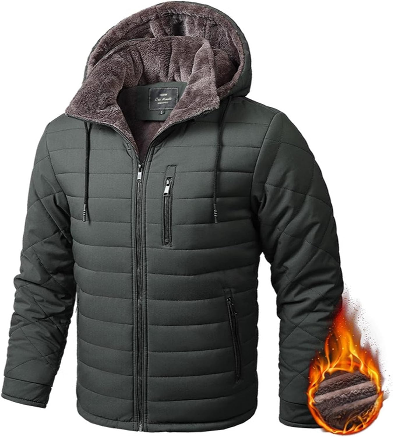 Men's Winter Puffer Jacket Sherpa Fleece Lined Hooded Down Coats Zip Up Thickened Windproof Insulated Casual Jackets